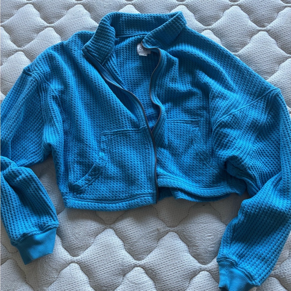 BDG Blue waffle zip up Top